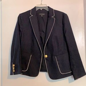 Anne Taylor navy linen blend 3/4 sleeve blazer. Perfect for work or interview.